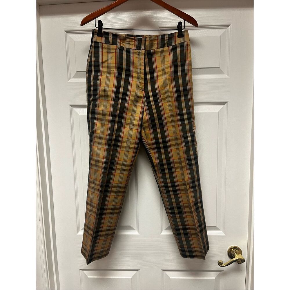 Vision Apparel Tan & Black Plaid 100% Silk Pants sz  6 EUC
